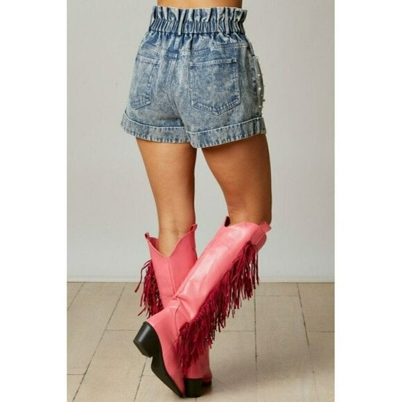 Pearly Girly Era Pearl Paperbag Shorts in Denim - Picture 6 of 7